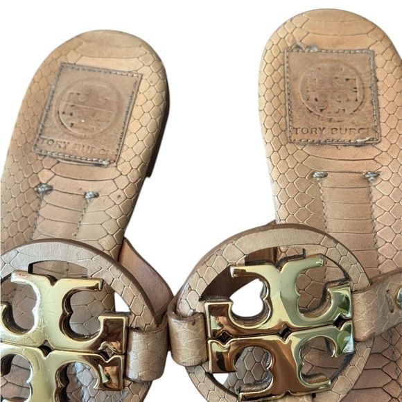 Tory Burch Gold Metal Snakeskin Miller Sandals - Picture 6 of 8